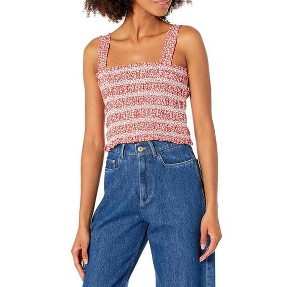 FRENCH CONNECTION Elao Rhodes Poplin Smocked Top Hibiscus in Pink Women's 12 - Picture 2 of 11